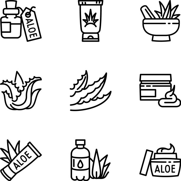 有机芦荟图标集轮廓风格图片下载