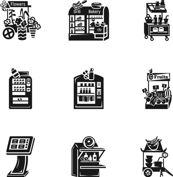 街头市场小摊图标设置风格简单图片下载