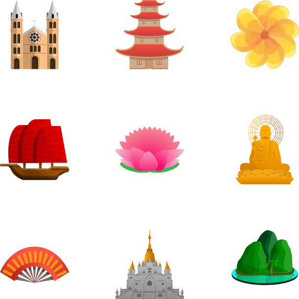 越南文化图标集卡通风格图片下载