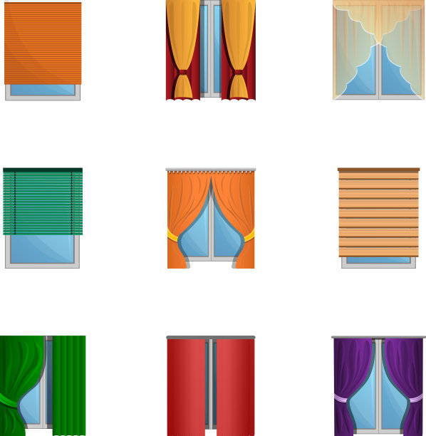 窗户窗帘图标集卡通风格图片下载