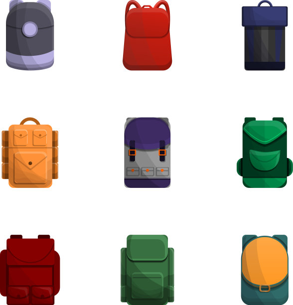 旅游背包图标集卡通风格图片下载