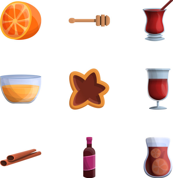 假日热酒图标集卡通风格图片下载