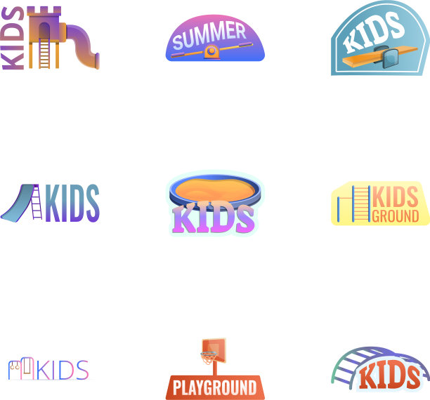 儿童游乐园标志集卡通风格图片下载