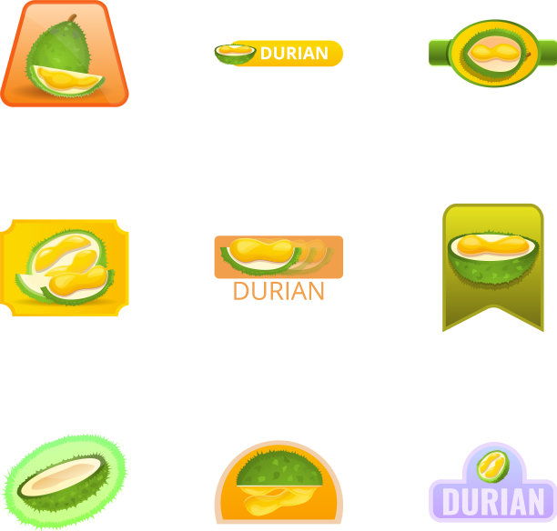 生态榴莲标志集卡通风格图片下载