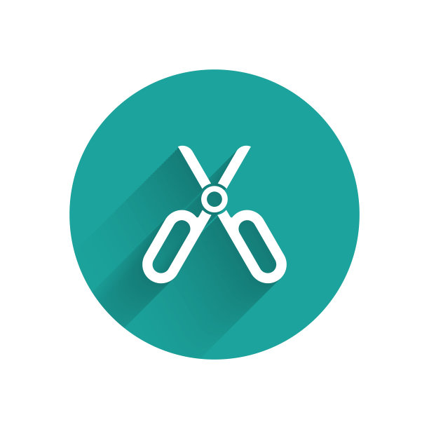 白色剪刀图标孤立与长阴影图片下载