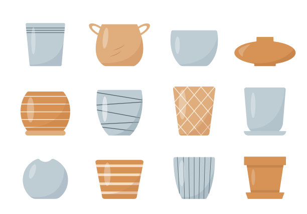 一套花盆和花瓶的家庭植物和室内设计。图片下载