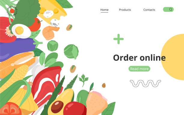 网上订餐模板。平面矢量插图与饮食或有机产品或均衡营养。图片下载