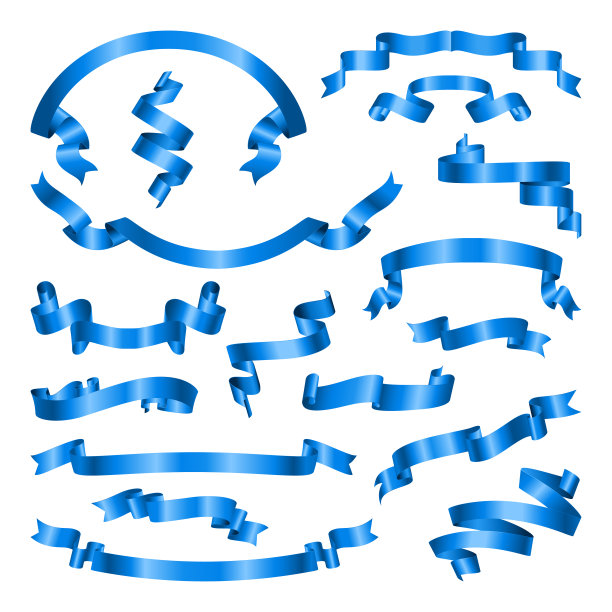 一套蓝丝带。横幅的集合。矢量插图。图片下载