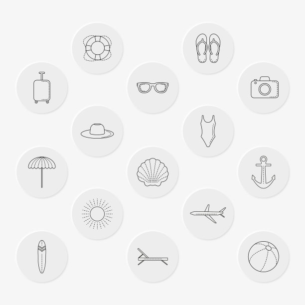 暑假图标与黑色轮廓与按钮图片下载