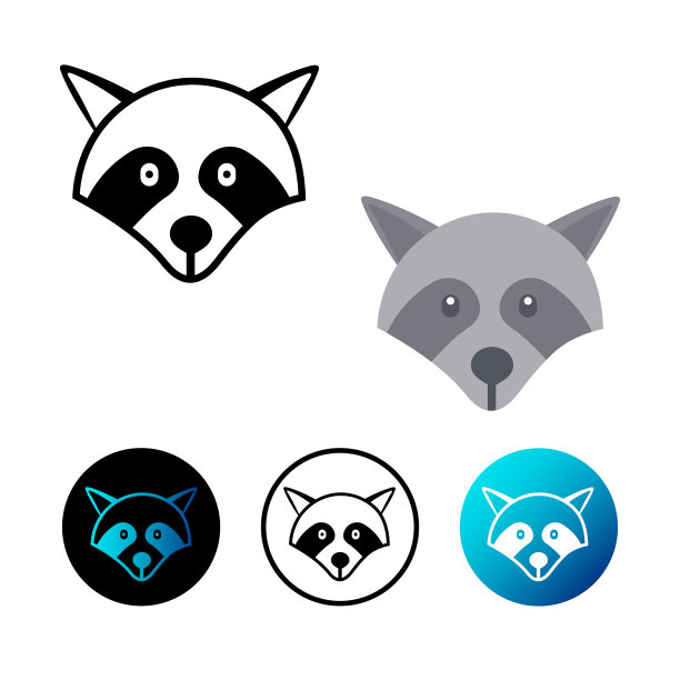 扁平的浣熊头图标插图图片下载