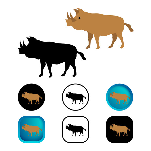 扁平野猪动物图标收藏图片下载