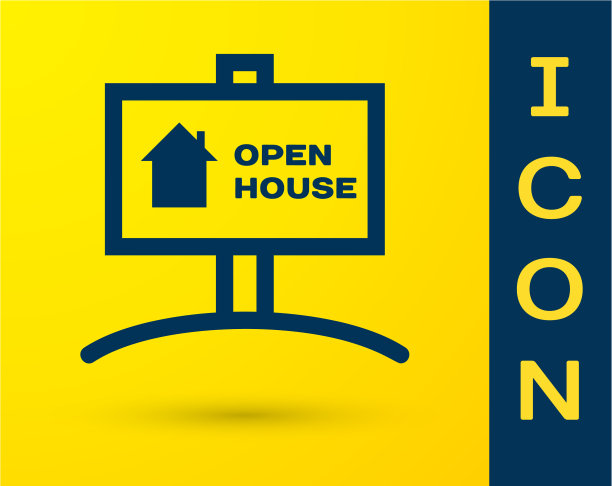 蓝色挂标志文字打开房子图标图片下载