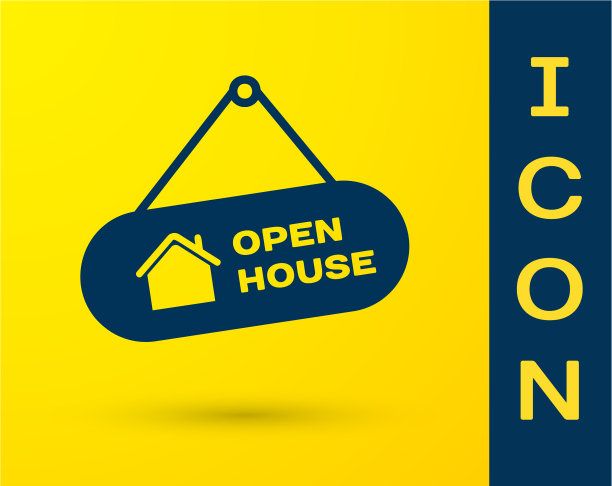 蓝色挂标志文字打开房子图标图片下载