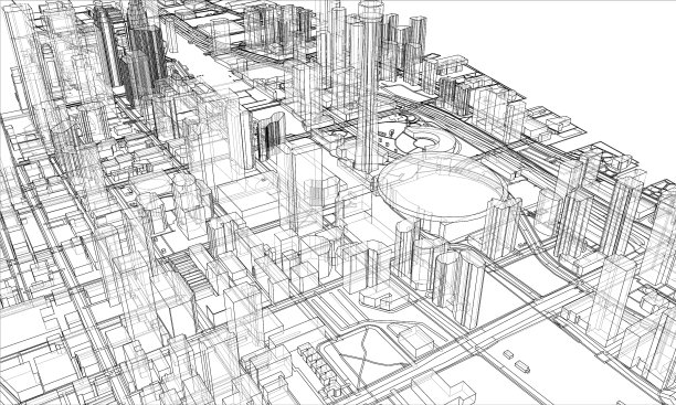 勾勒城市概念线框风格图片下载