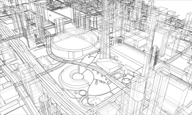 勾勒城市概念线框风格图片下载