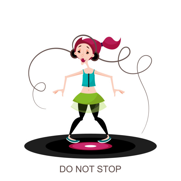 年轻女孩戴着耳机跳舞图片下载