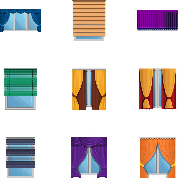 窗帘图标集卡通风格图片下载