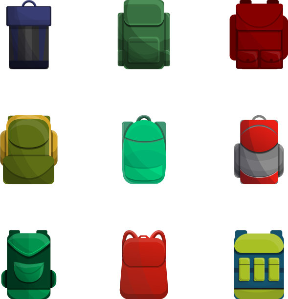 学校背包图标设置卡通风格图片下载