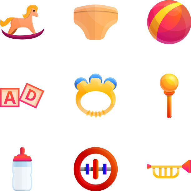 儿童玩具图标集卡通风格图片下载