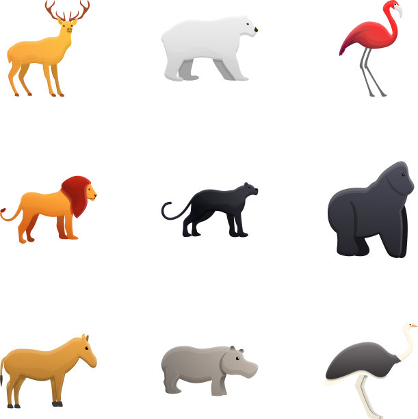非洲动物园动物图标设置卡通风格图片下载