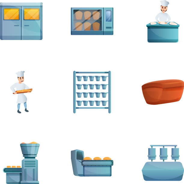 烘焙厂生产的图标集卡通风格图片下载