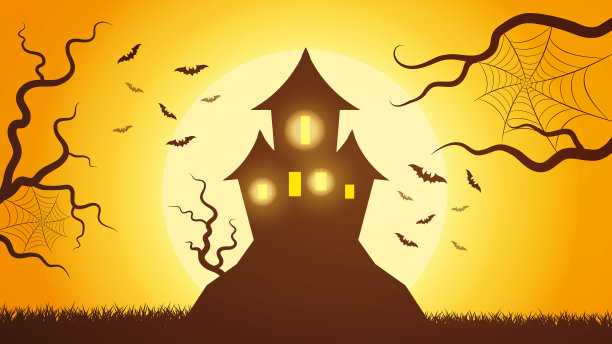 一个可怕的黑暗森林，上面有一个魔法城堡图片下载