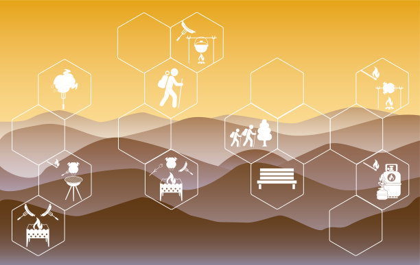 带有固定旅行和露营设备的海报图片下载