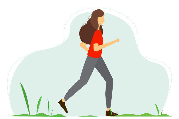 在公园里跑步的女人。健康生活方式，运动，慢跑的概念说明。平面风格的插图。图片下载