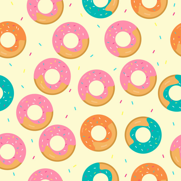 明亮的奶油甜甜圈在明亮的背景上。无缝插图的假期，生日，派对和设计。图片下载