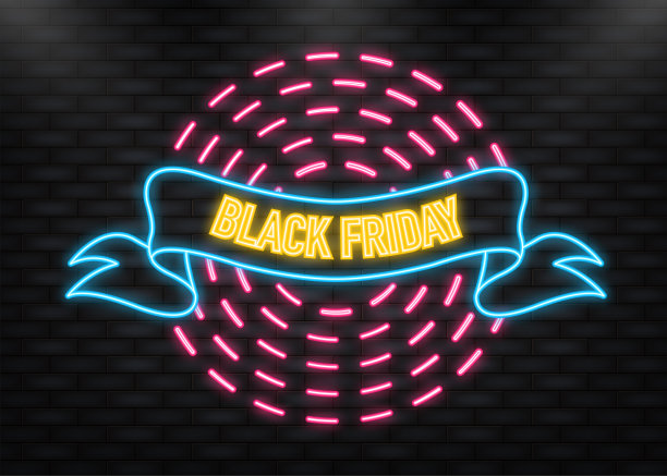 霓虹灯图标。黑色星期五的丝带网页设计。海报横幅的设计。股票向量。图片下载