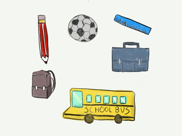 在白色背景上水粉画的返校艺术漫画图片下载