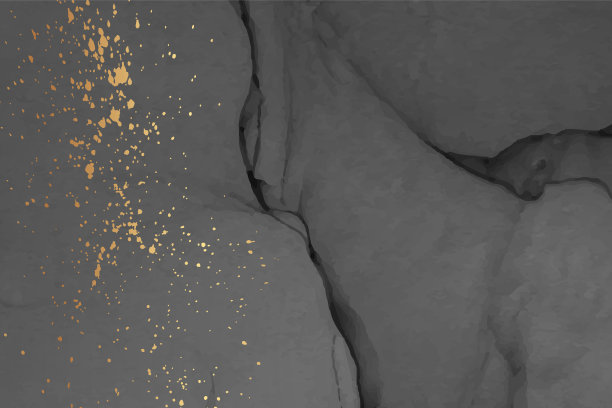 水彩背景与抽象的黑色墨水波和金色的飞溅。图片下载