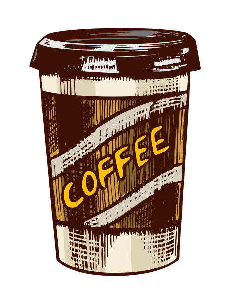 拿铁咖啡，手绘复古风格图片下载