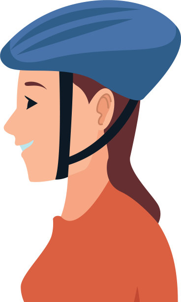 年轻女子与运动头盔头部卡通图片下载