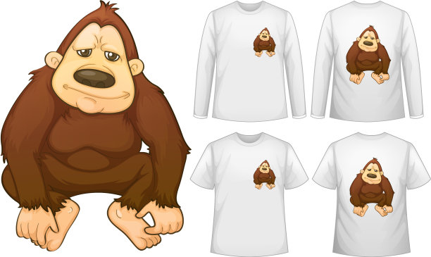 大猩猩和白衬衫上的四种设计图片下载