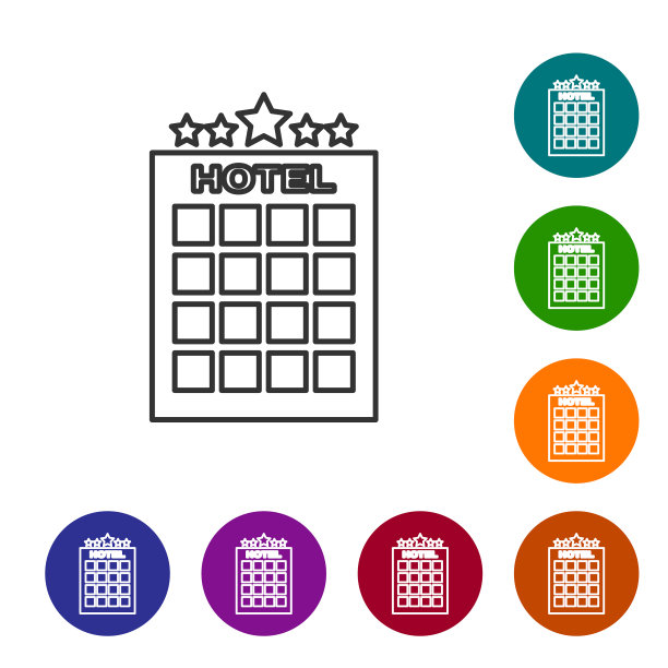 灰色线条的酒店建筑图标孤立在白色上图片下载