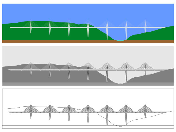 桥的天际线只有彩色和轮廓图片下载