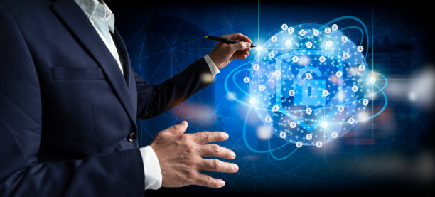 商人联系拥有全球网络结构和数据交换链接的客户。具有云服务符号的网络安全数据存储概念。数据安全和网络安全图片下载