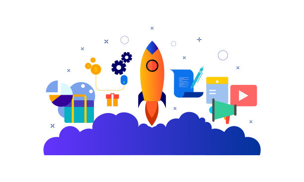 扁平化设计创业与火箭图标图片下载