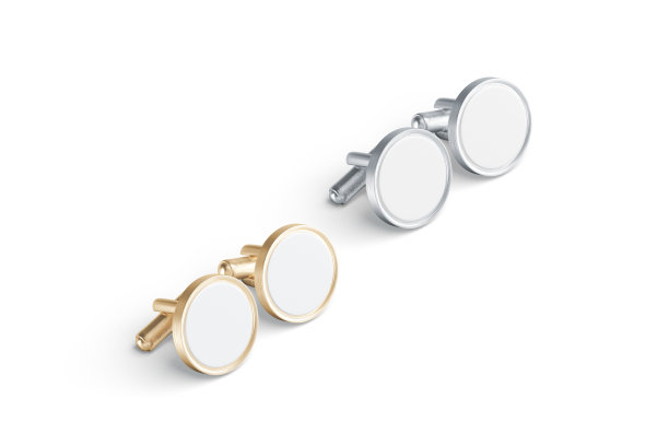 空白圆形金和银袖扣拨动模型对，孤立图片下载