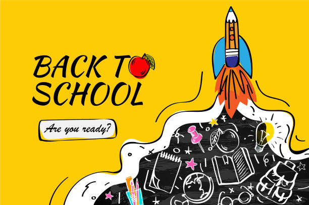 带着火箭和涂鸦的背景回到学校图片下载