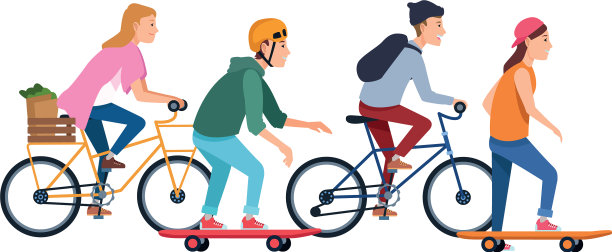 有自行车和滑板的人图片下载