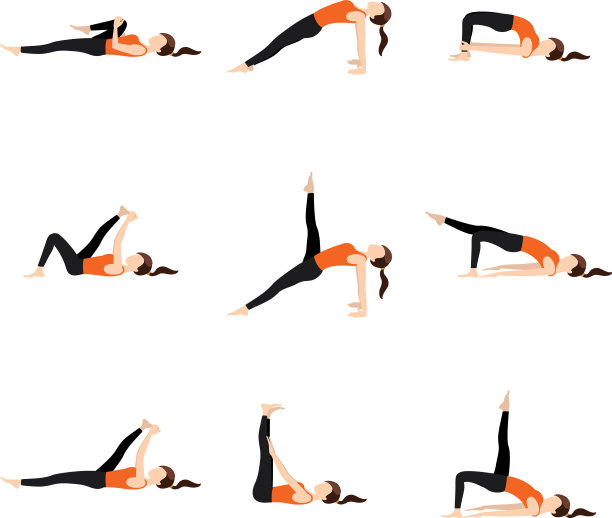 腿部伸展瑜伽姿势设置图片下载