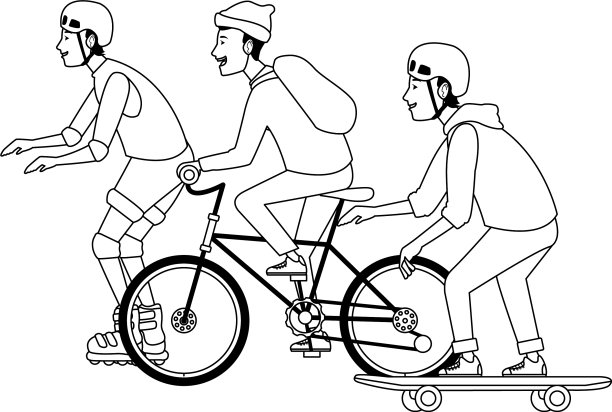 穿着滑板鞋和自行车的年轻人图片下载