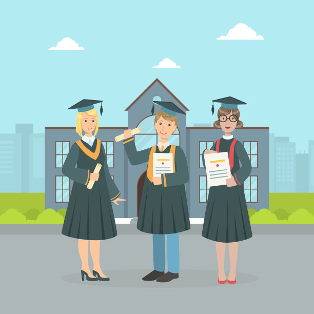 快乐的研究生们穿着长袍，戴着帽子图片下载