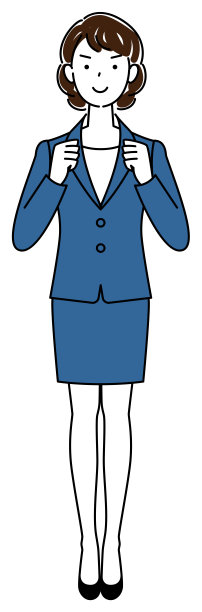 可爱的女人穿着西装，摆着一个微笑的战斗姿势。全身站立插图矢量图片下载