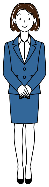 穿着西装的漂亮女人。备用的姿势。右手放在上面，双手交叉。全身站立插图矢量图片下载