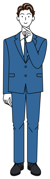 一个西装革面的帅哥在想一个积极的解决方案。全身站立插图矢量图片下载