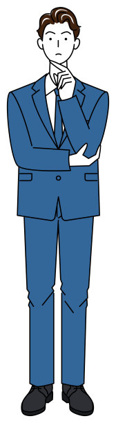 一个西装革履的帅哥正在认真考虑解决方案。全身站立插图矢量图片下载