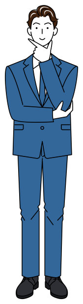 一个西装革面的帅哥在想一个积极的解决方案。全身站立插图矢量图片下载